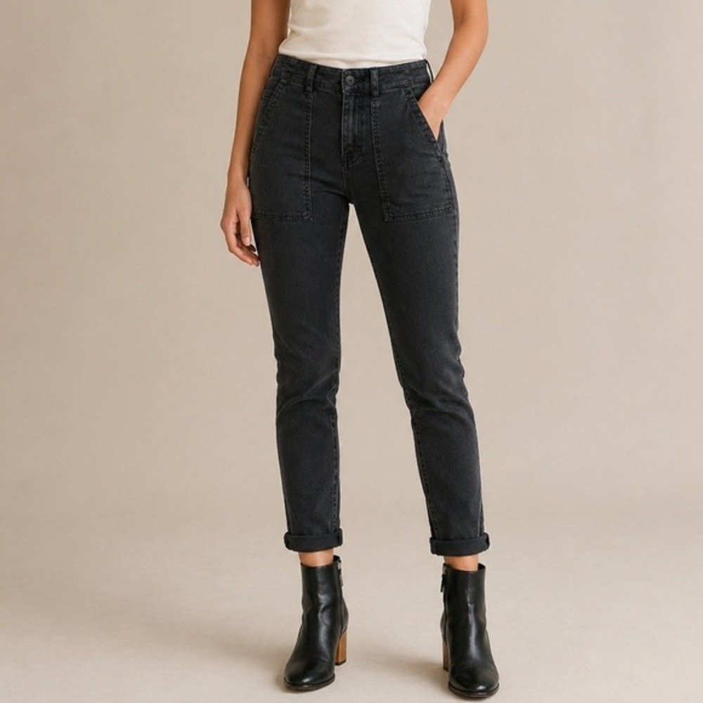 THE GREAT Skinny Armies in Washed Black Skinny Cropped Women's Size 24